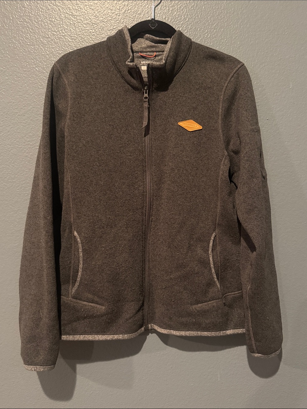 Merrell Dark Gray Full-Zip Fleece Jacket with Tan Patch